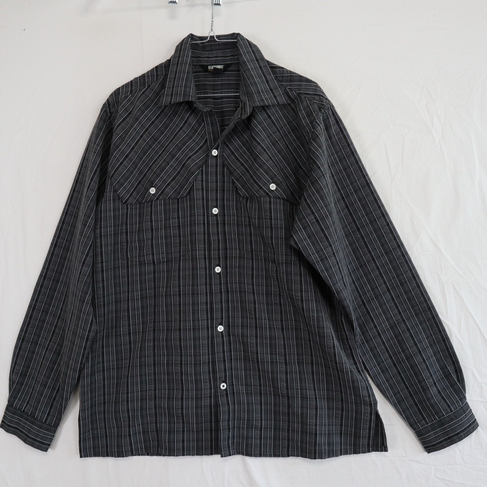 BLACKHAWK!‎ Shirt Mens Medium Casual Flap Pocket Button Gray Striped Long Sleeve